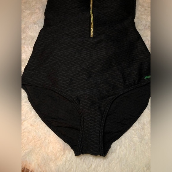 VENUS Lascana Black Bandeau One-Piece Swimsuit with gold zipper size 8 C/D - Picture 4 of 14